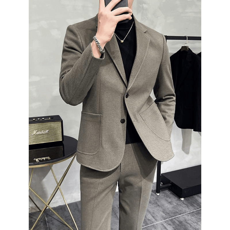 秋冬毛呢西装外套男士秋冬季2023新款高级感商务正装休闲加厚西服
