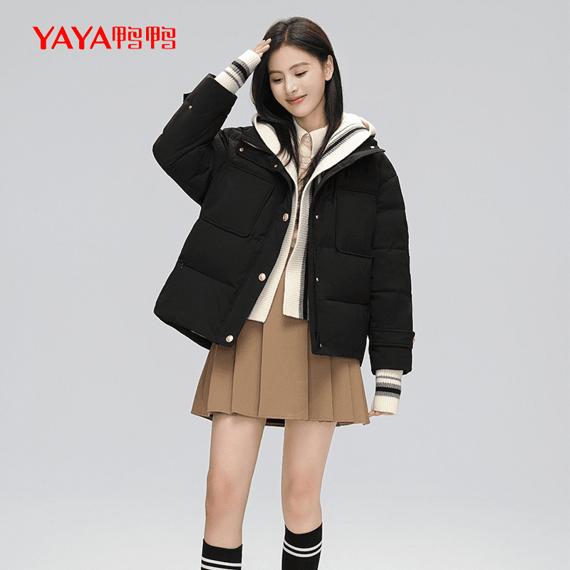 YAYA/鸭鸭【YE3B607969M】休闲百搭针织拼接秋冬保暖女装连帽羽绒服