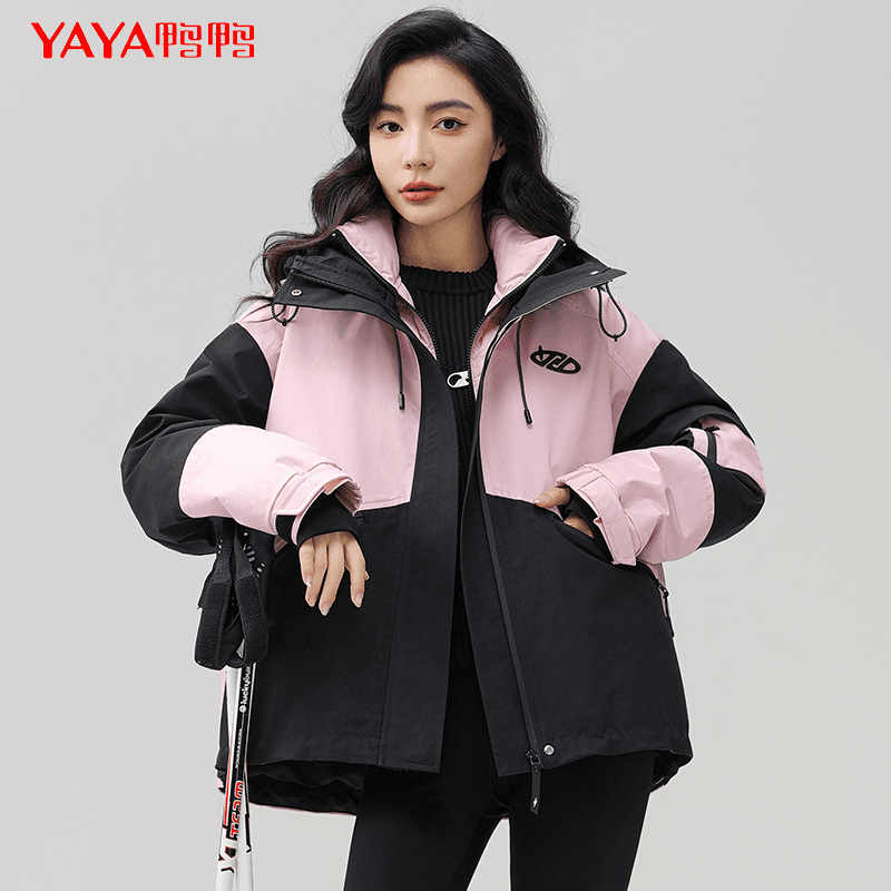 YAYA/鸭鸭【YE3B619012H】户外登山撞色轻暖感女士时尚防风羽绒外套