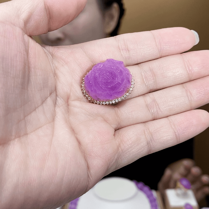 【闪购商品】锂辉石紫锂辉高冰牡丹花戒指未镶嵌