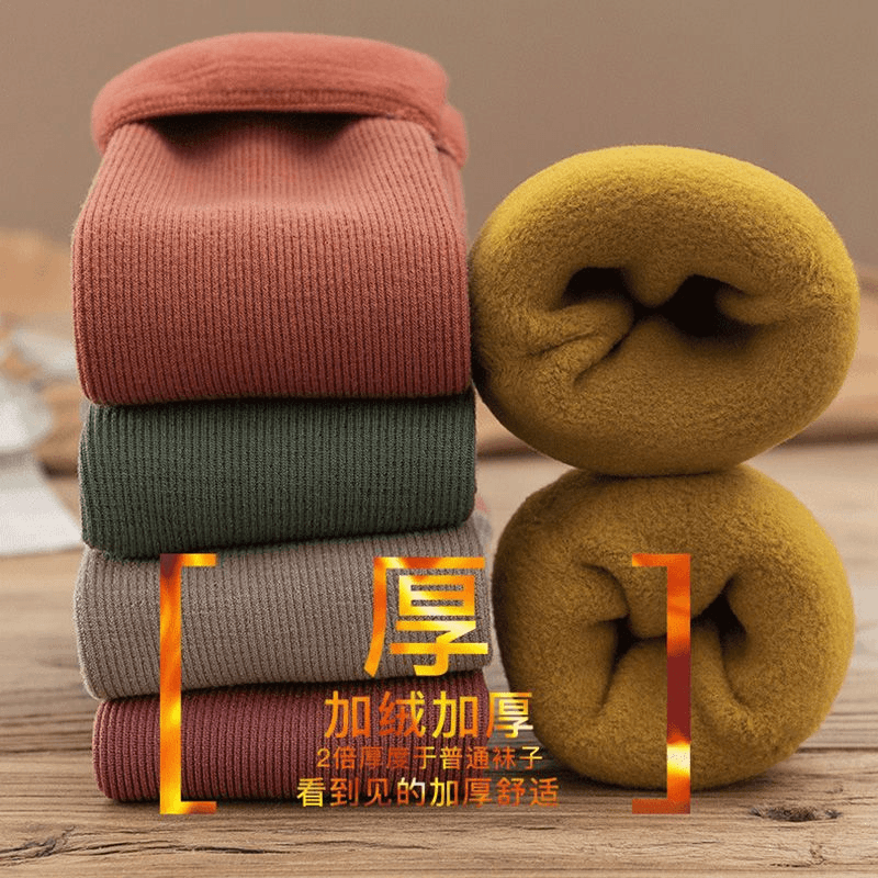 【2元包邮】袜子男女竖条加绒加厚雪地袜秋冬款男女中筒地板袜保暖