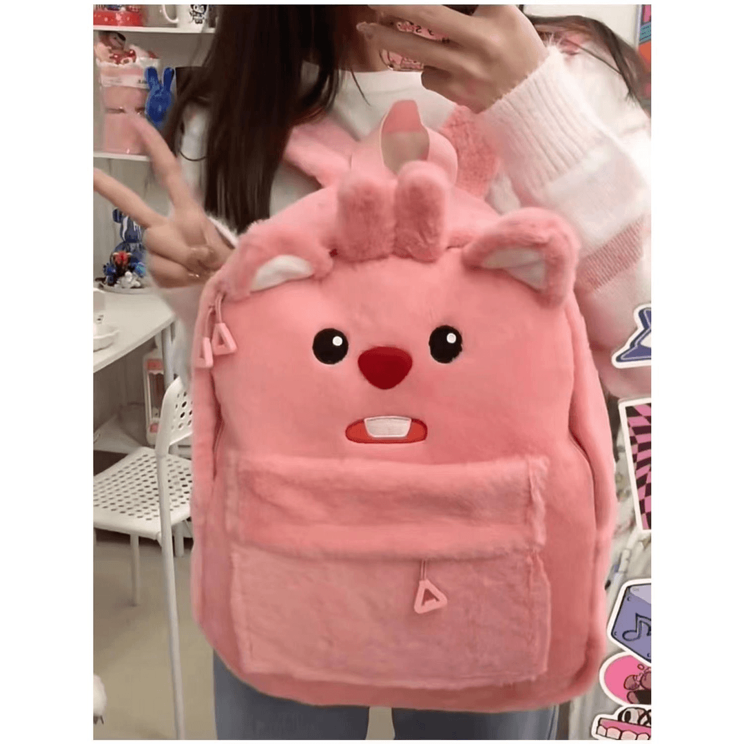 超萌可爱Loopy双肩包海狸新款女生毛绒书包大容量学生背包轻Y370