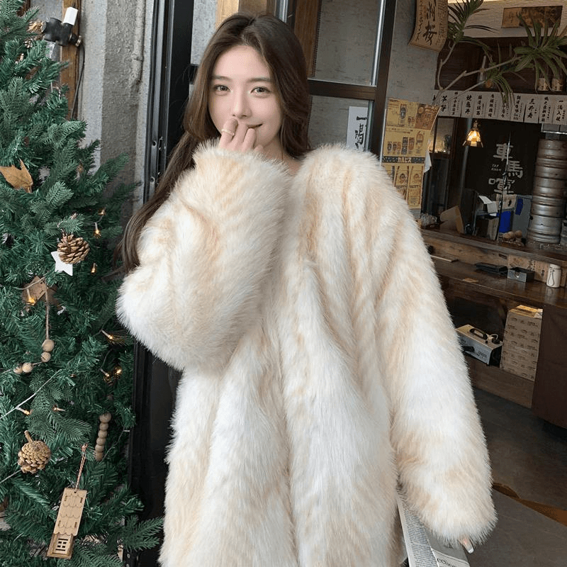 喜马拉雅年轻仿狐狸毛外套女中长款加厚显瘦渐变环保毛绒大衣