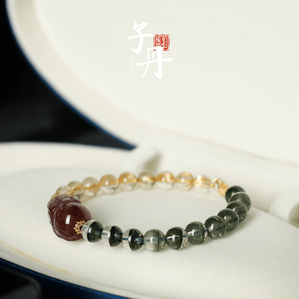 【子丹严选】绿幽灵发晶DIY手串（紫钛貔貅）（多样性发）C3-154