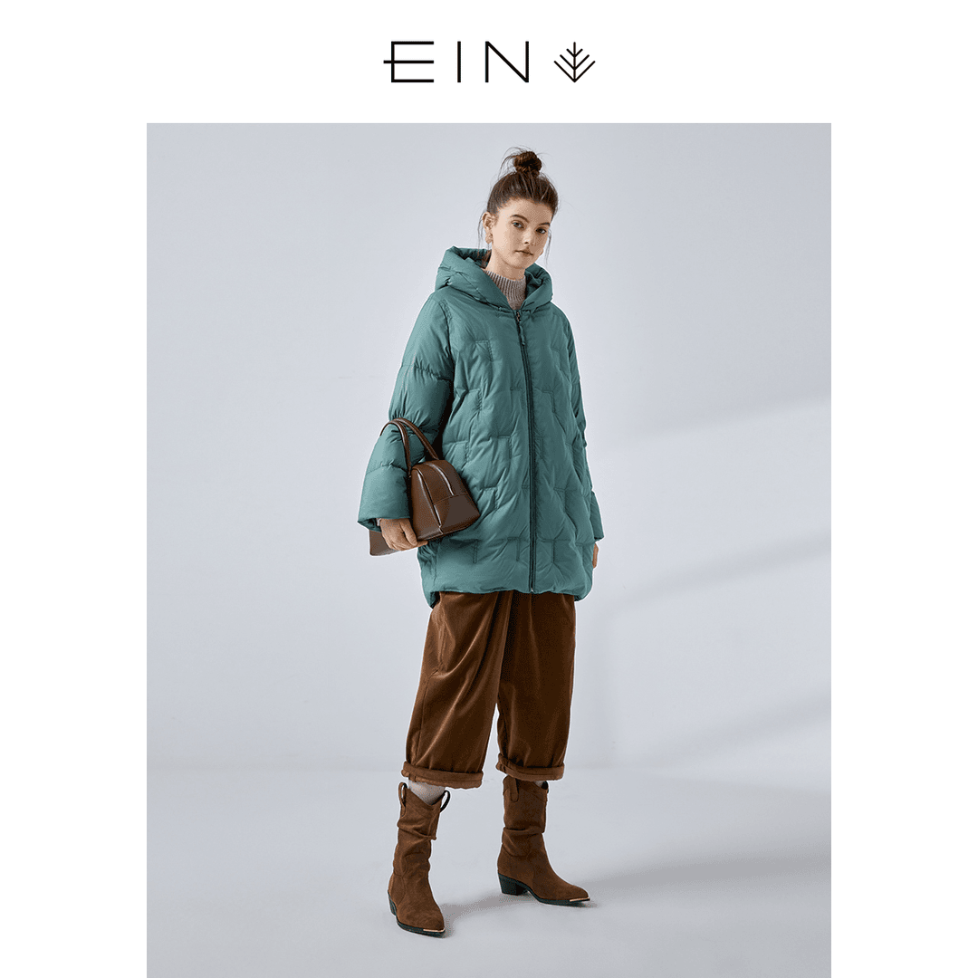 EIN/言冬文艺复古休闲保暖连帽式泡芙轻奢羽绒服外套女WF1102A41