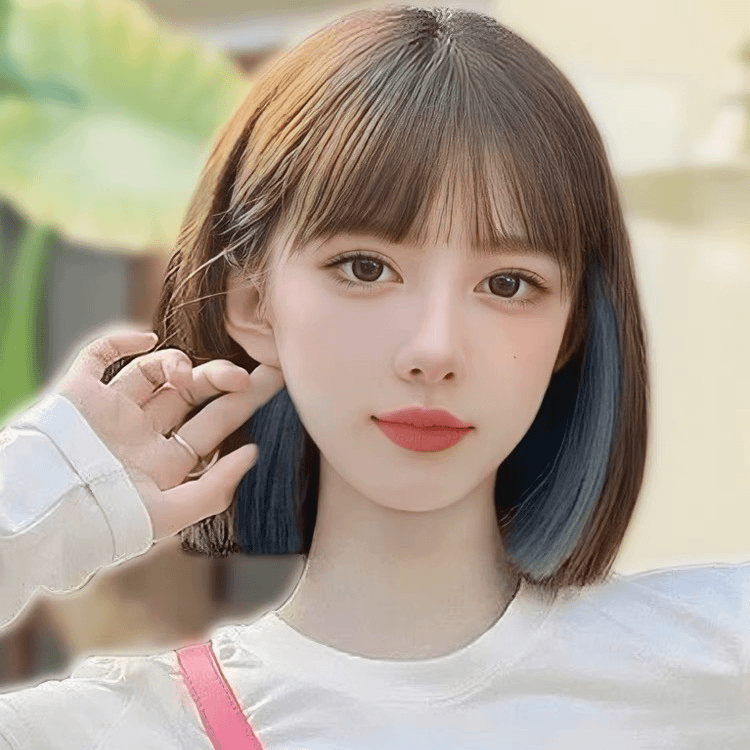 【挑染蓝波波头】假发女短发挂耳染波波头全真人发丝时尚百搭轻薄
