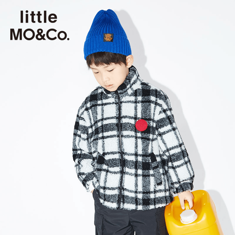 little moco童装男女秋冬季保暖毛绒格子外套立领#KBA4JKTT06