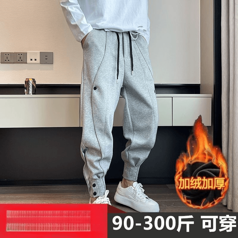 加绒裤男秋冬季大码宽松保暖卫裤高街百搭哈伦束脚裤子运动休闲裤