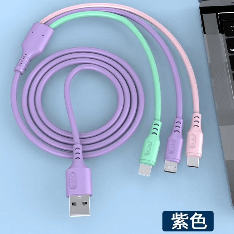 全新未使用  液态彩色一拖三手机数据线快充三充电线安卓苹果通用
