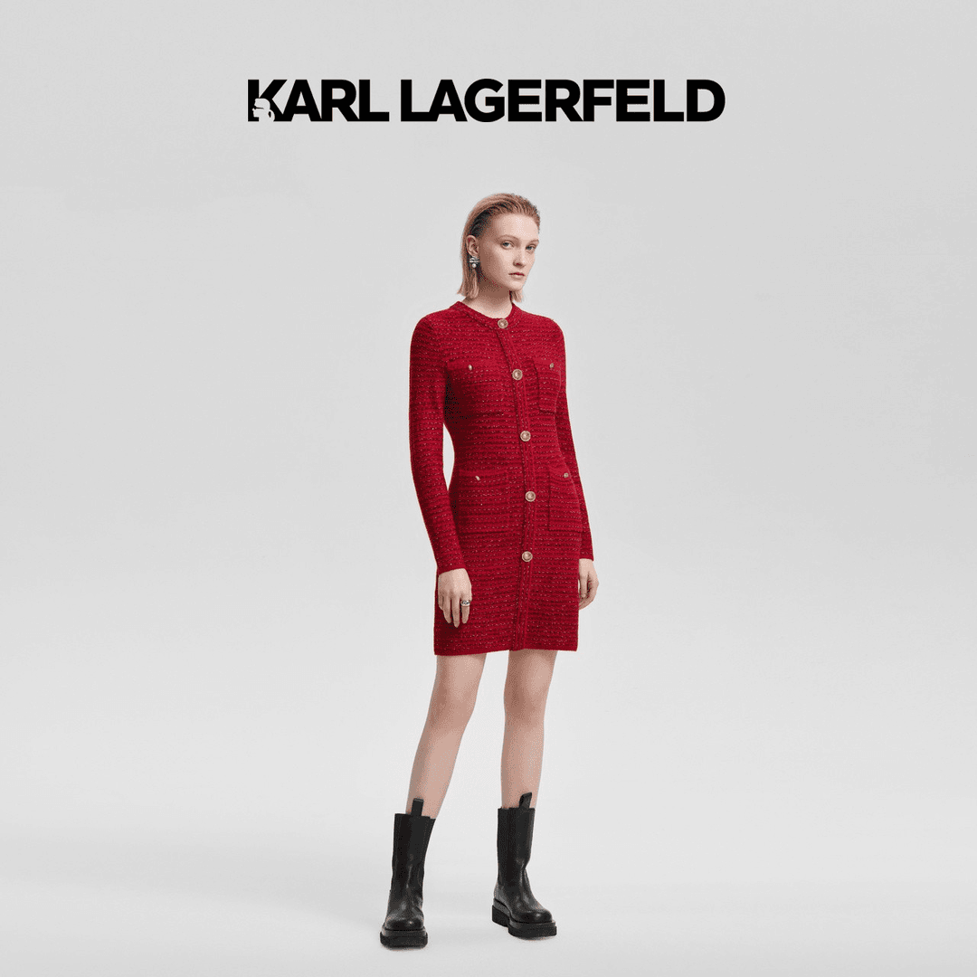 【明星同款】KARL LAGERFELD卡尔拉格斐新款粗花呢连衣裙女E36W1340