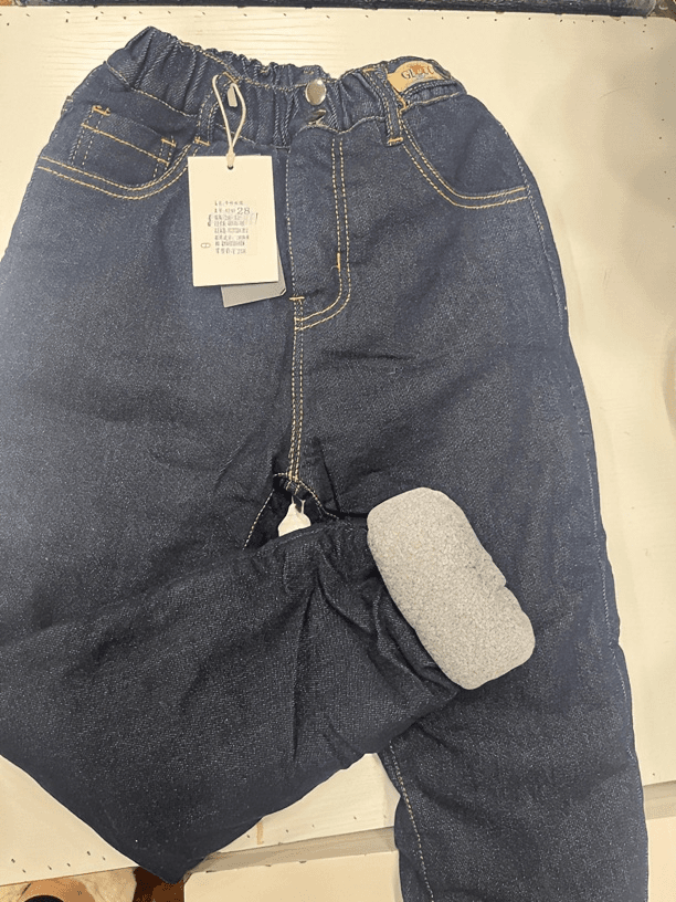 2023新款蚕丝一天过冬加厚牛仔棉裤牛仔裤儿童男童黑色加绒小童