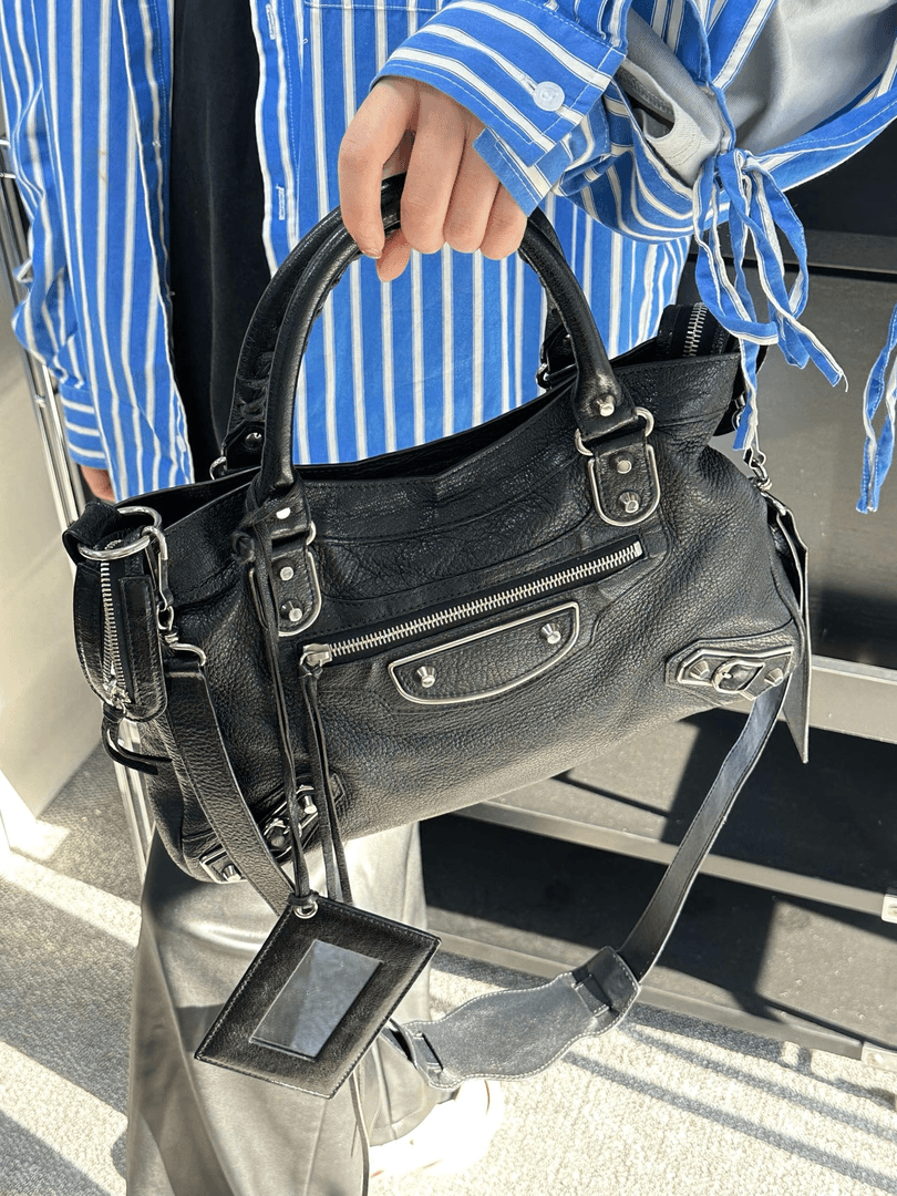 95新 Balenciaga/巴黎世家 CS4413 FIRST系列小号黑银机车