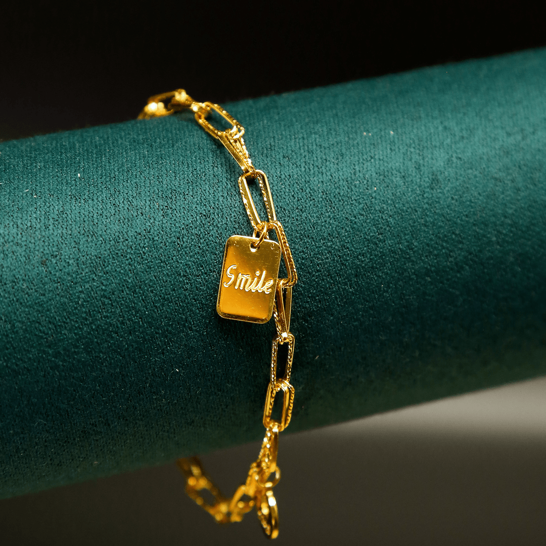 【臻玺家】5G足金999 幸运方形smile手链时尚手链#五金女孩