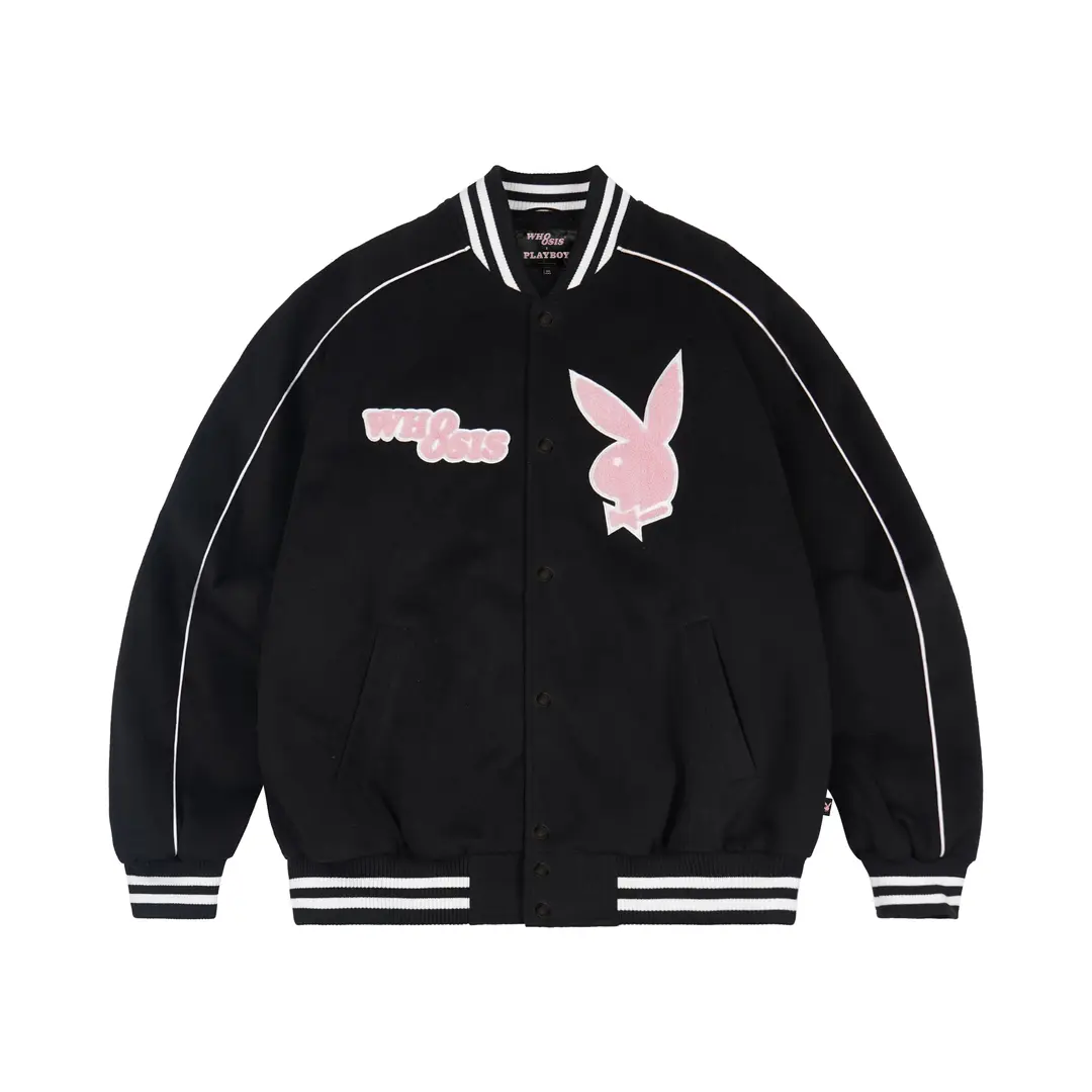 WHOOSIS 联名PLAYBOY 酒杯女郎毛巾绣棒球服夹克潮男女外套百搭