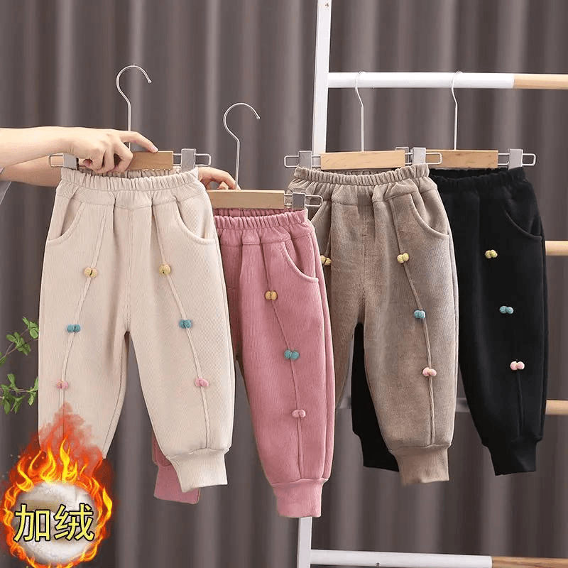 女童裤子休闲外穿保暖加绒裤新款小童秋冬宽松卫裤宝宝一体绒长裤