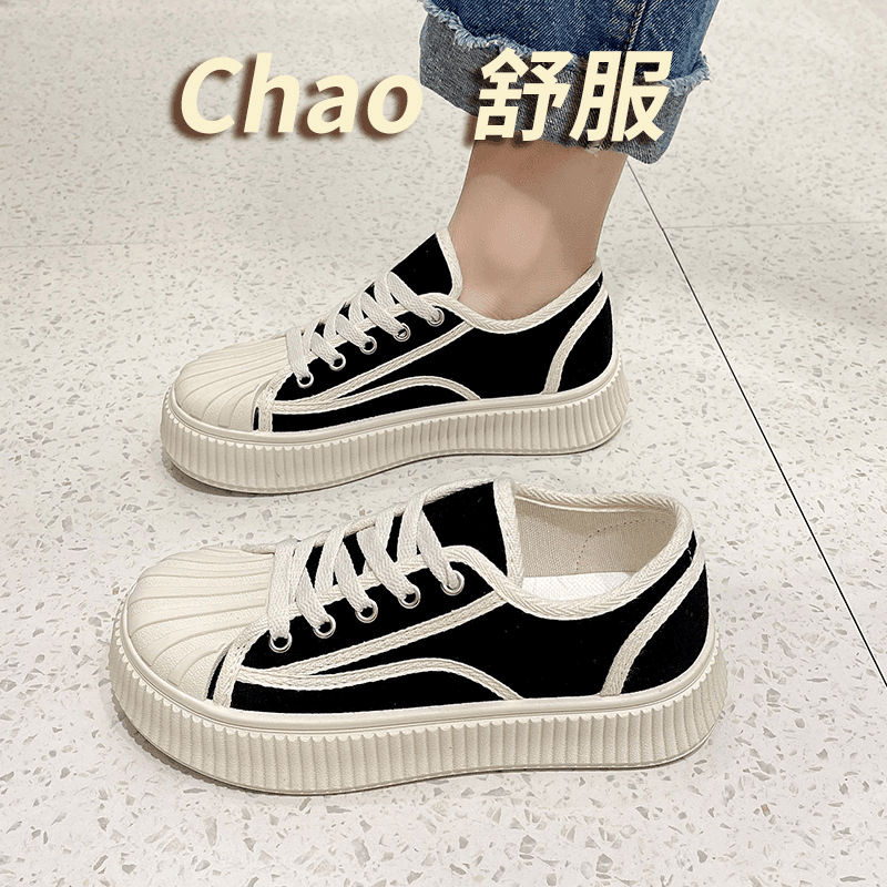 回力瑞女韩版百搭时尚饼干鞋贝壳头厚底板鞋舒适透气休闲小白鞋