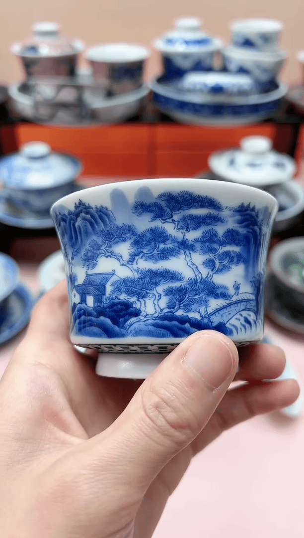 【闪购商品】陶瓷杯白山水马蹄杯