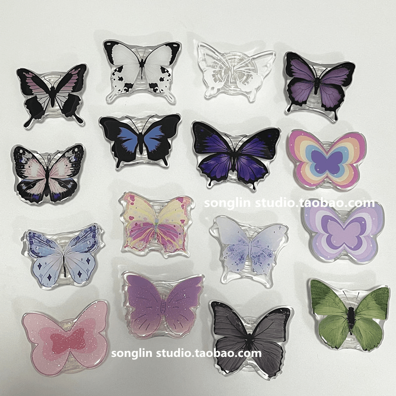 蝴蝶结气囊支架小众创意手机壳粘贴式懒人可伸缩粉色少女便携新款