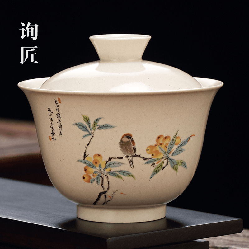 草木灰陶瓷三才盖碗薄胎景德镇茶杯茶碗不烫手抓功夫泡茶单个茶具