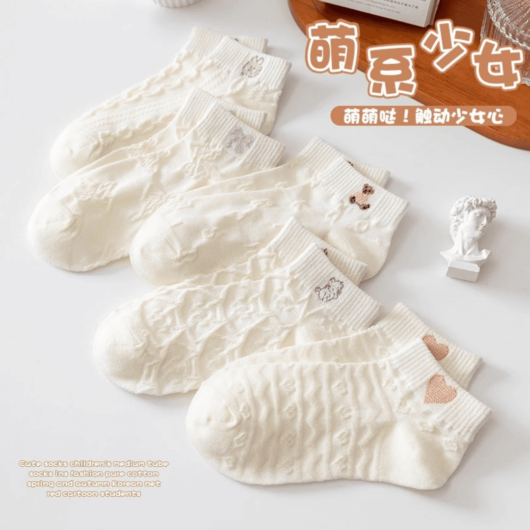 船袜女秋天薄款短袜可爱日系小熊袜子低帮浅口短筒女袜白色百搭