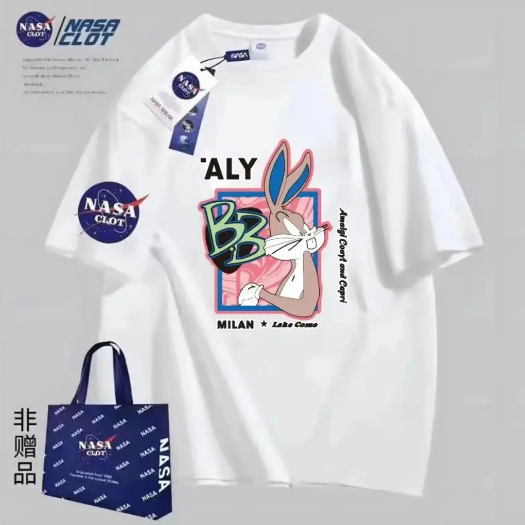 NASA 联名款春款国潮圆领常规短袖套头时尚同款f-粉兔