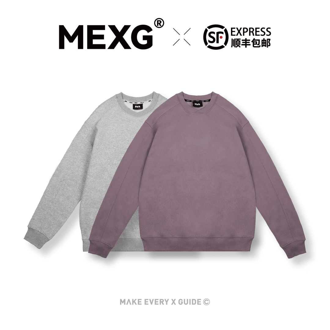 MEXG350g袖子拼接棒球领型微阔圆领卫衣长袖休闲男女同款