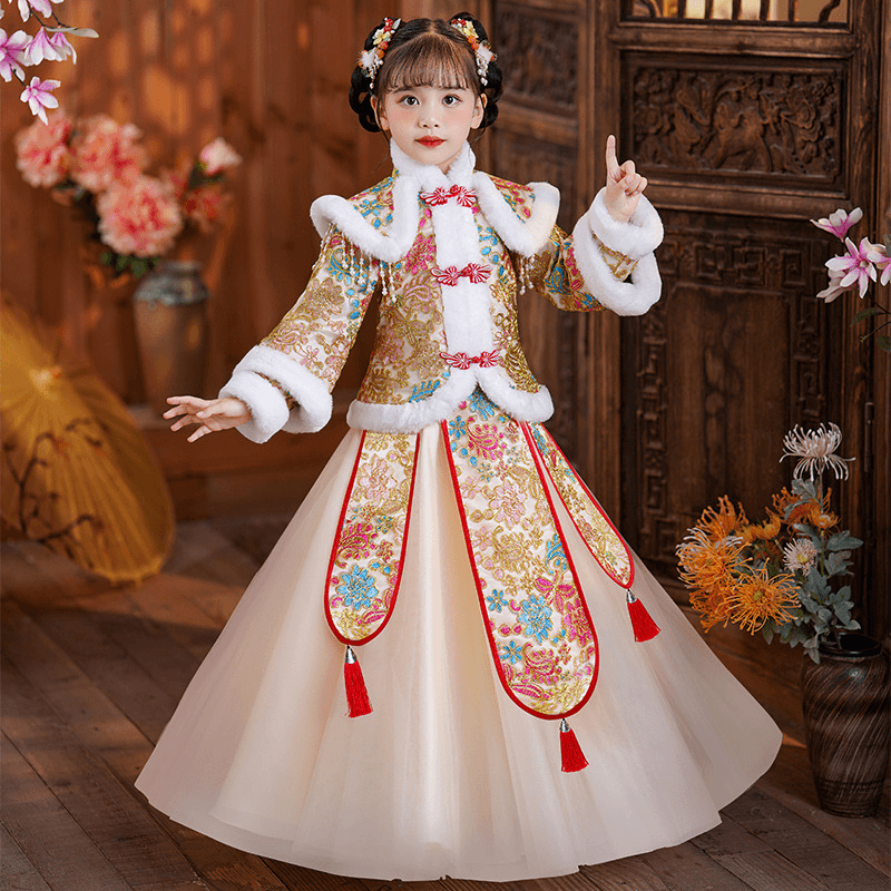 汉服女童秋冬装加厚儿童新年唐装过年服冬季拜年服中国风超仙古装