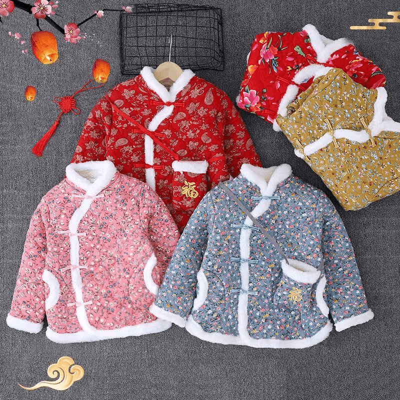 女童大花棉袄亲子装女孩碎花手工棉衣儿童洋气盘扣拜年服网红爆款