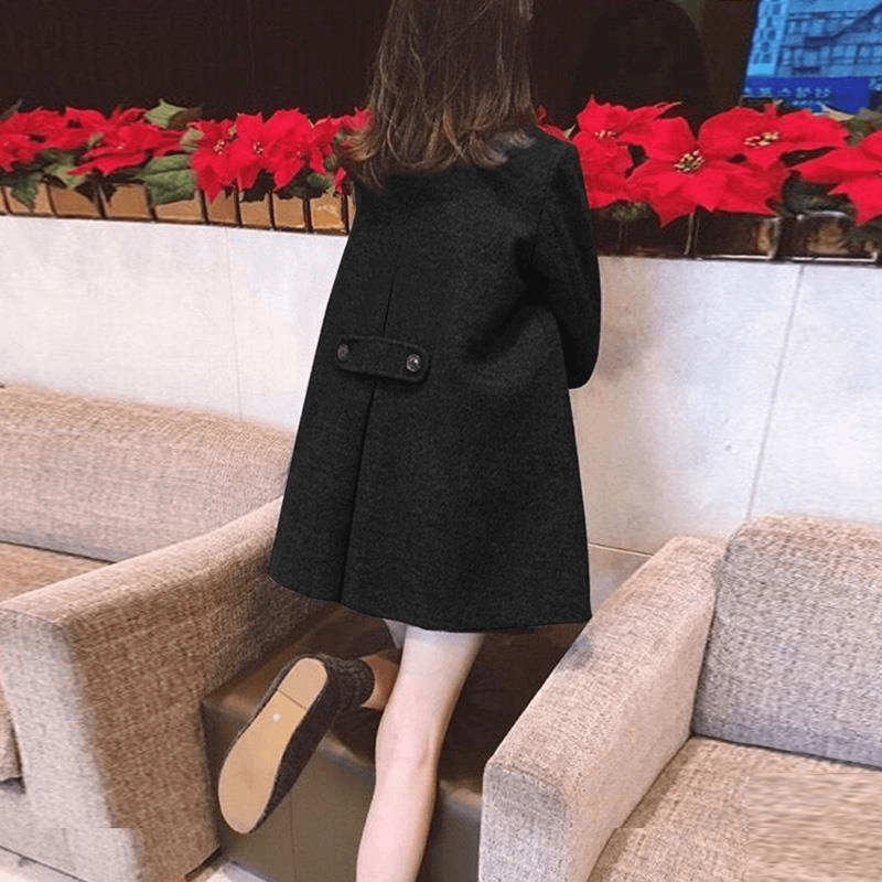 羊毛小个子宽松毛呢外套女黑色斗篷中长款呢子加厚大衣女韩版秋冬
