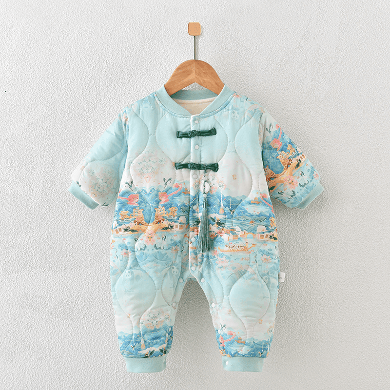 婴儿连体衣夹棉加厚秋冬季爬服新生儿棉衣萌娃潮流宝宝外出服