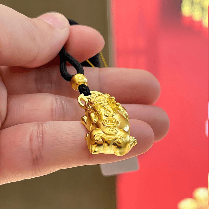 足金999古法貔貅吊坠 黄金项坠 配黑绳 男友礼物