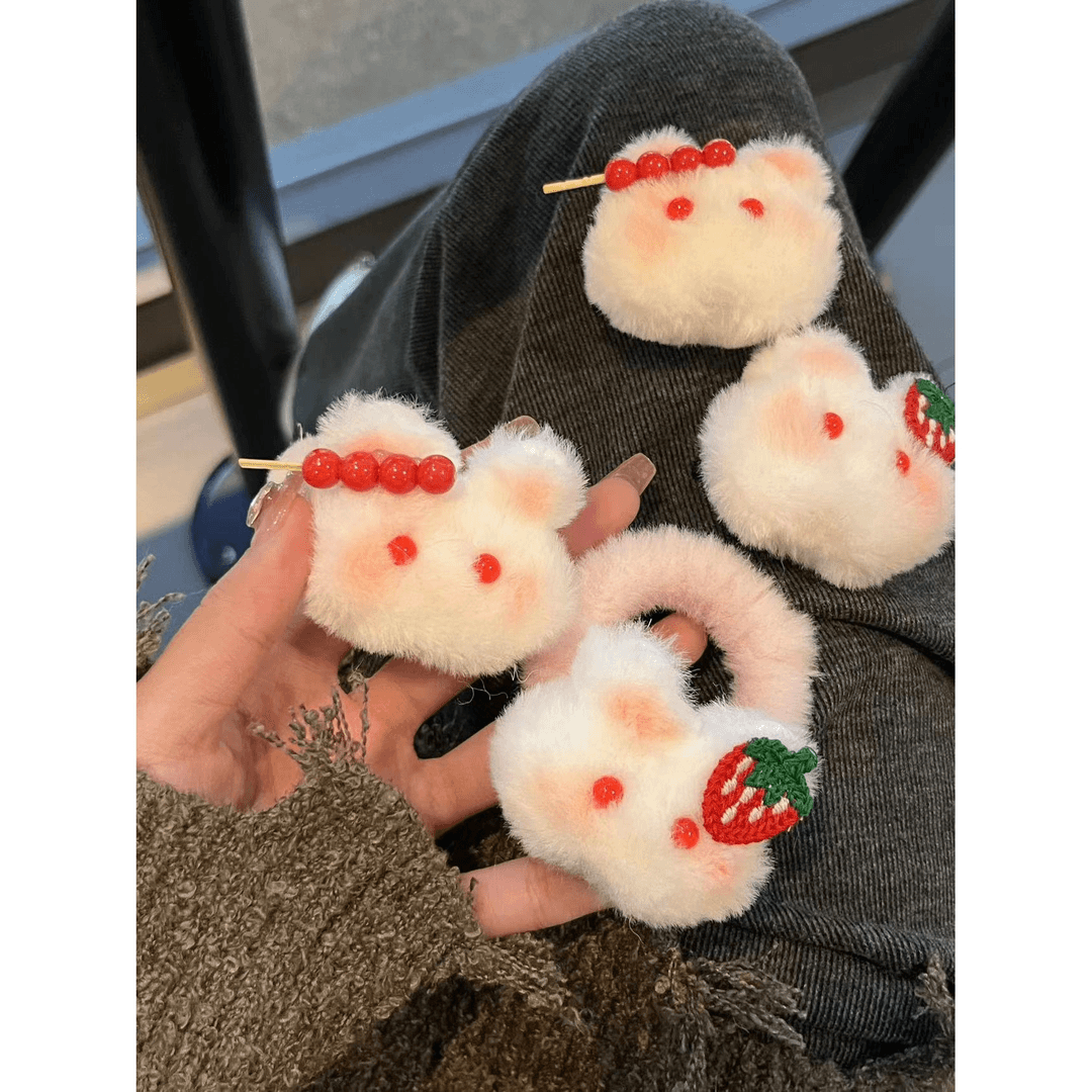 冰糖葫芦小兔毛茸发圈发夹ins女软萌可爱腮红兔发绳学生马尾发饰