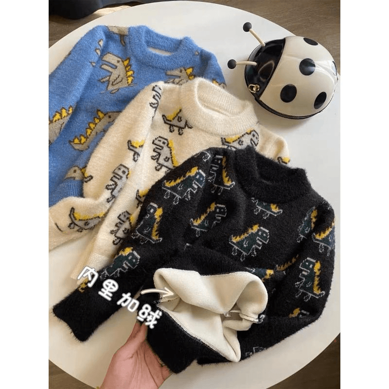 宝妈福利!儿童秋冬加绒加厚保暖仿貂绒恐龙毛衣针织上衣ND