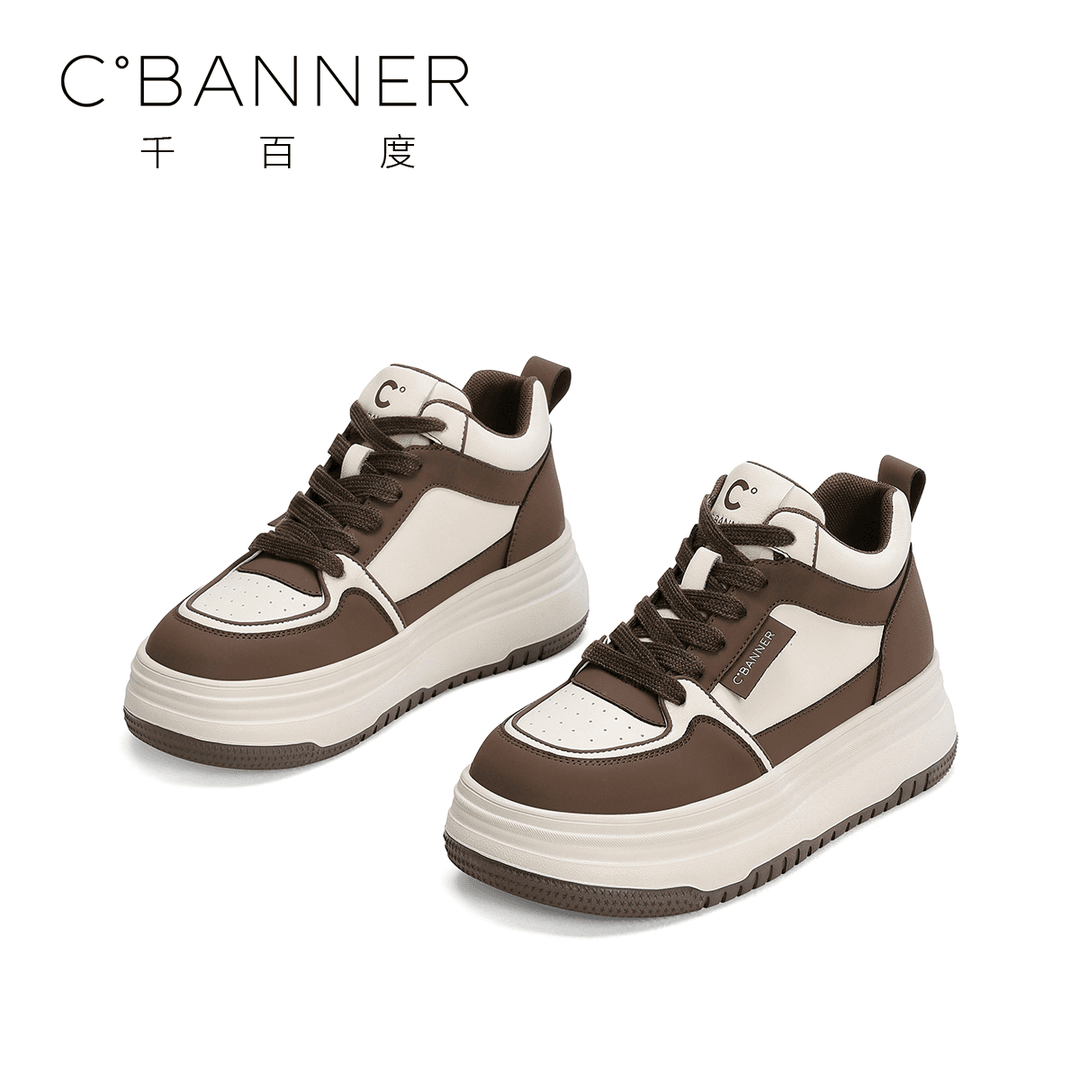 C.BANNER/千百度时尚休闲鞋2024新款潮流高帮厚底百搭ins系带板鞋