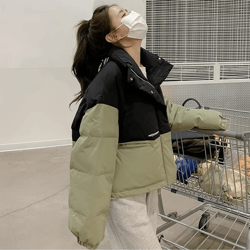 拼色撞色面包服反季棉服女短款棉衣韩版小个子爆款工装百搭情侣