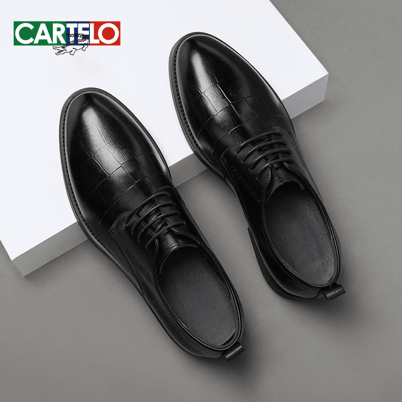 CARTELO/卡帝乐鳄鱼男士2023新款布洛克雕花系带正装商务新郎皮鞋