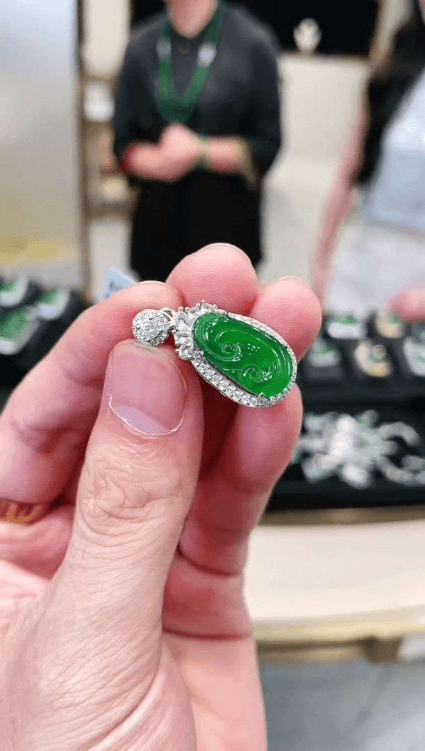【闪购商品】翡翠吊坠银S925镶嵌60048天然翡翠A货吊坠多样性发