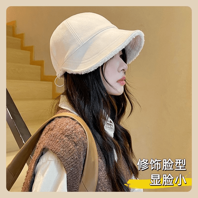 帽子女秋冬2023新款羊羔毛渔夫帽冬季保暖绒百搭素颜帽遮脸鸭舌帽