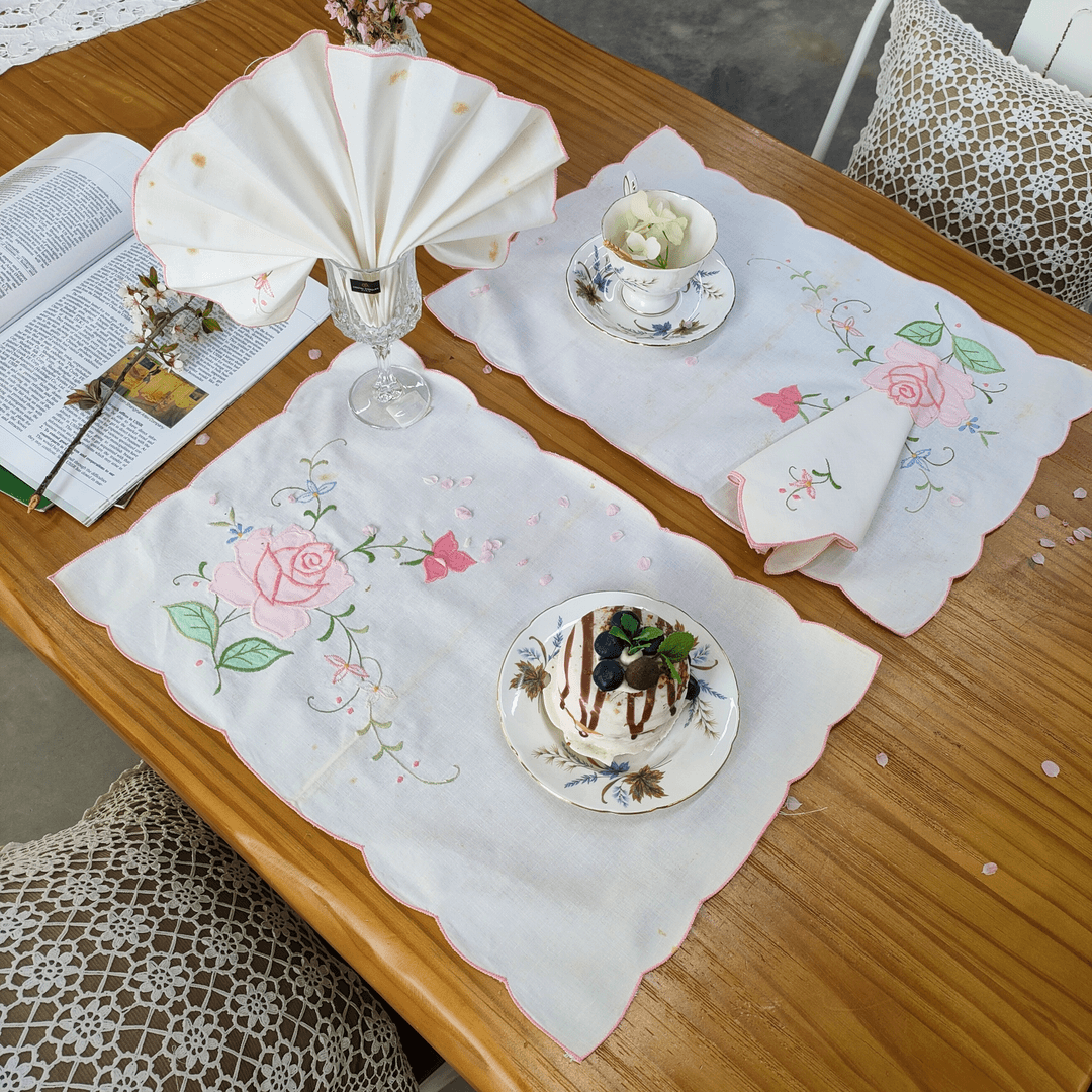 H227 刺绣贴布绣 早餐套 棉质4套（4大4小）有氧化