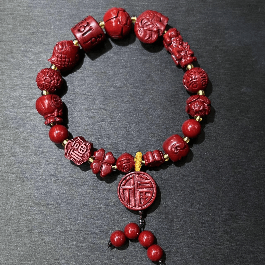 含辰砂工艺品【千万家】22 朱砂雕刻手串（多样性发货）-1FA0HG