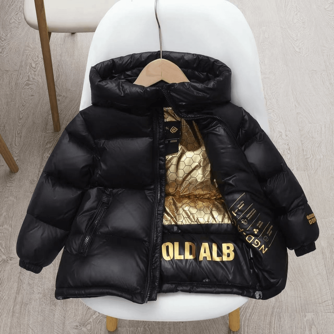 爆款连帽秋冬新款儿童黑金羽绒服男女童中大童韩版加厚外套冬季