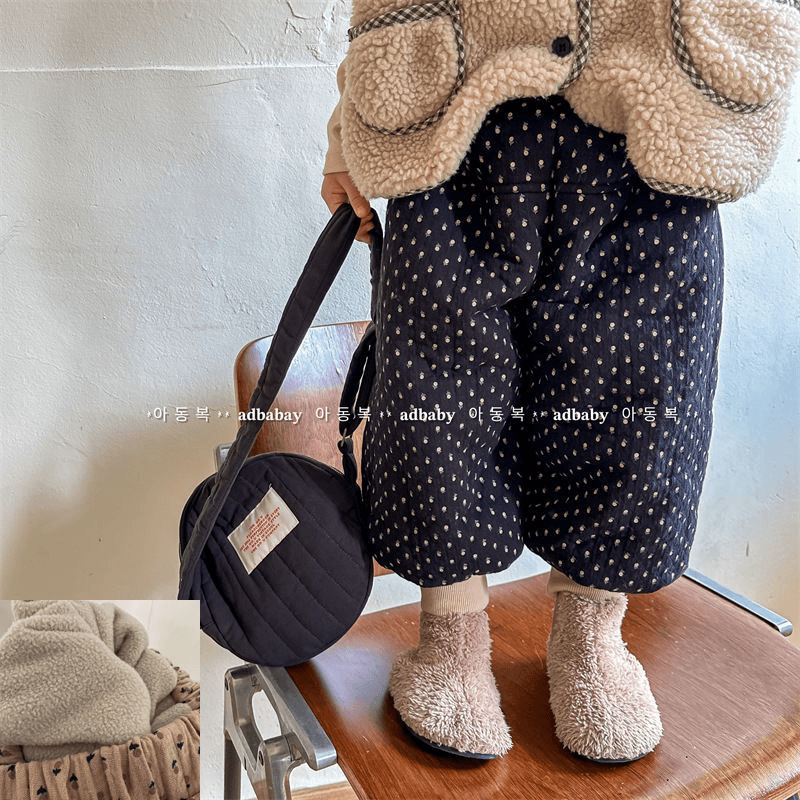 2023新款冬季儿童老棉裤韩版印花加绒加厚小碎花男女童保暖裤子