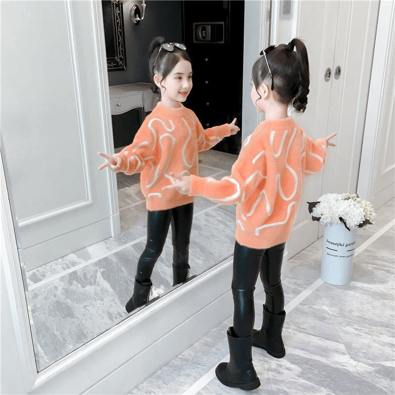 2023儿童春秋新款中大童套头上衣小女孩洋气针织衫女童时尚毛衣潮