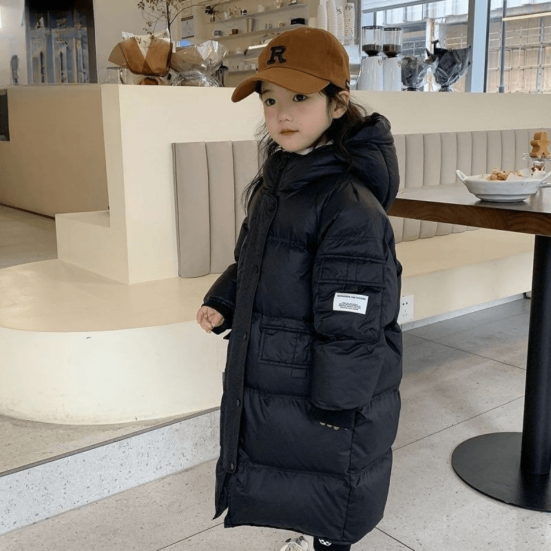 洋气保暖女童冬装羽衣长款外套儿童新款加厚棉服中大童棉袄潮