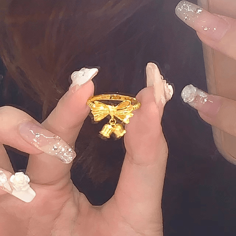 铃兰蝴蝶结戒指女法式浪漫少女心铃兰花在逃公主指环开口可调节