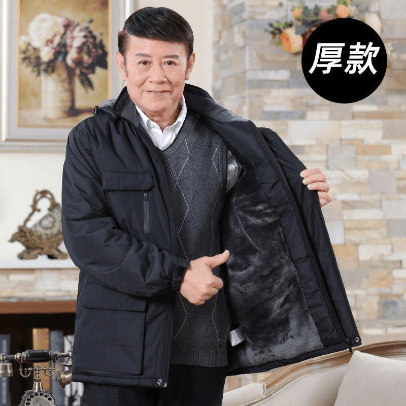 中老年男士冬季保暖羽绒服加绒加厚冲锋衣棉服爸爸棉服外套