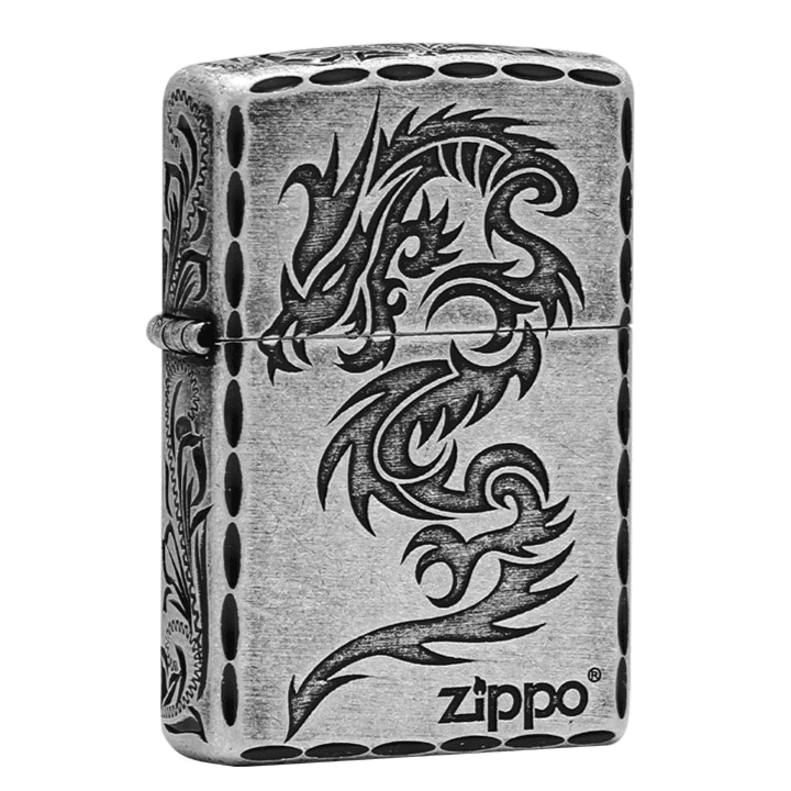 ZIPPO龙腾四海男士经典原装银色防风打火机 咬边 个性复古常规机