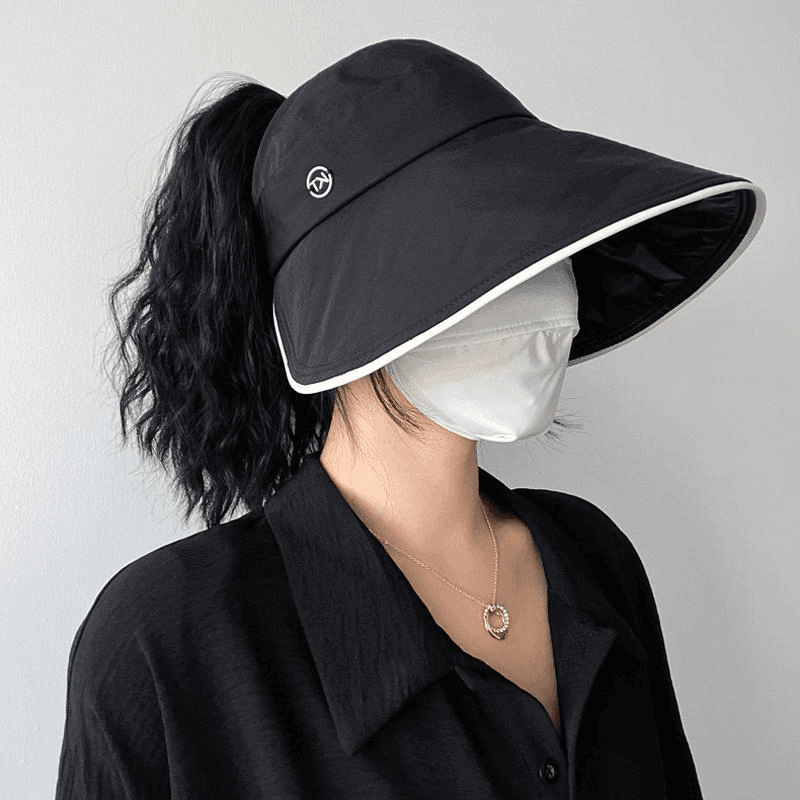 黑胶防紫外线遮阳帽女款夏季可扎马尾空顶渔夫帽百搭防晒太阳帽子