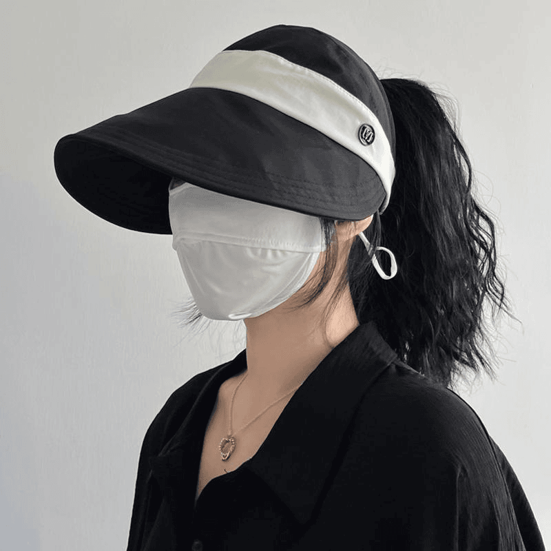 夏季鸭舌渔夫帽子女大头围拼色遮脸防紫外线百搭空顶扎马尾遮阳帽