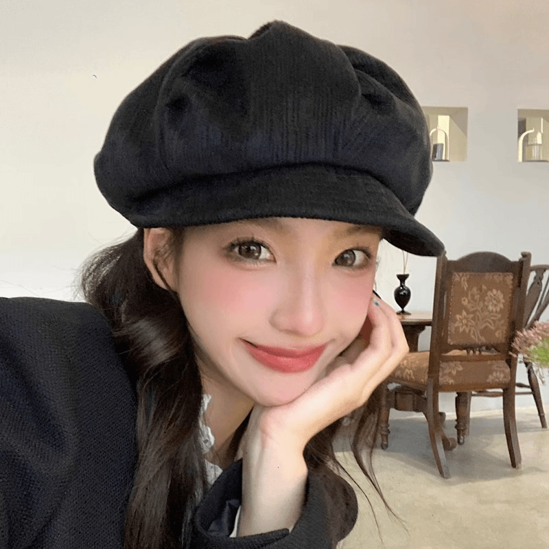 秋冬显脸小云朵八角帽鸭舌帽女时尚复古百搭报童帽休闲褶皱贝雷帽
